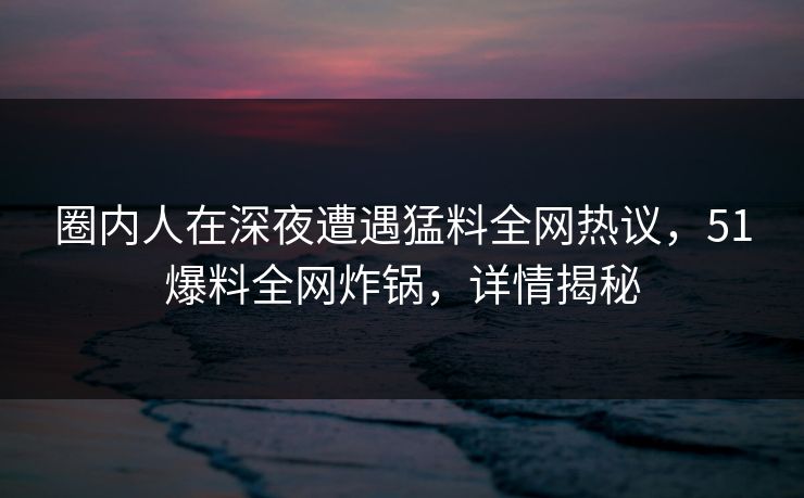 圈内人在深夜遭遇猛料全网热议，51爆料全网炸锅，详情揭秘