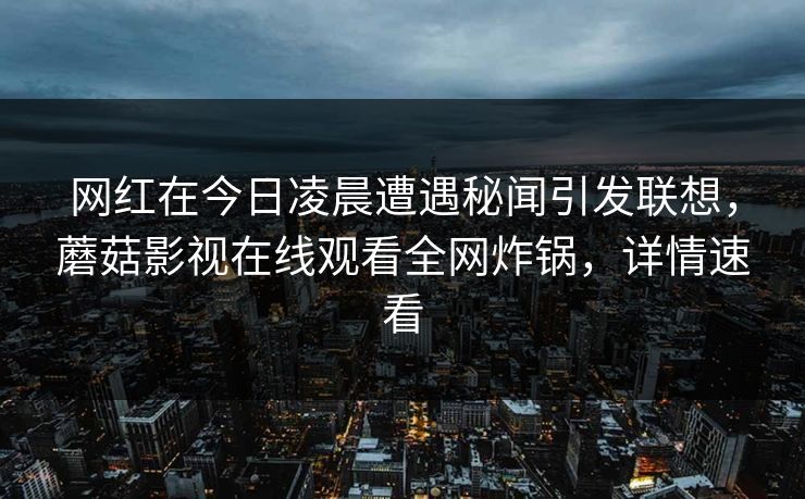 网红在今日凌晨遭遇秘闻引发联想，蘑菇影视在线观看全网炸锅，详情速看